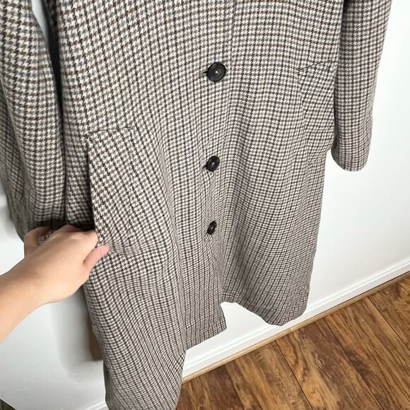 Everlane Recycled Wool Trench Coat Womens XS Gray Brown Houndstooth No Belt - Picture 7 of 12